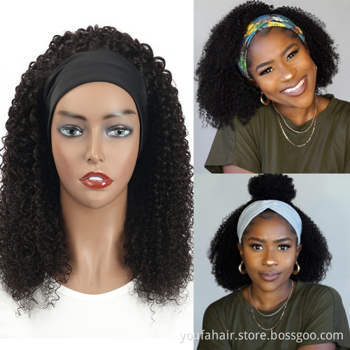 Wholesale Raw Indian Virgin Remy Human Cuticle Aligned Kinky Curly Hair None Lace Wigs For Black Women Glueless Headband Wig